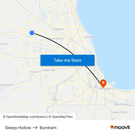 Sleepy Hollow to Burnham map