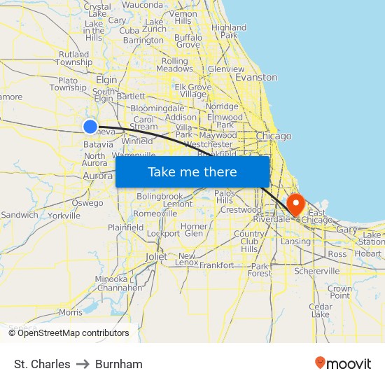 St. Charles to Burnham map