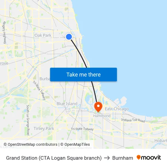 Grand Station (CTA Logan Square branch) to Burnham map