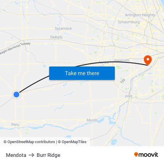 Mendota to Burr Ridge map