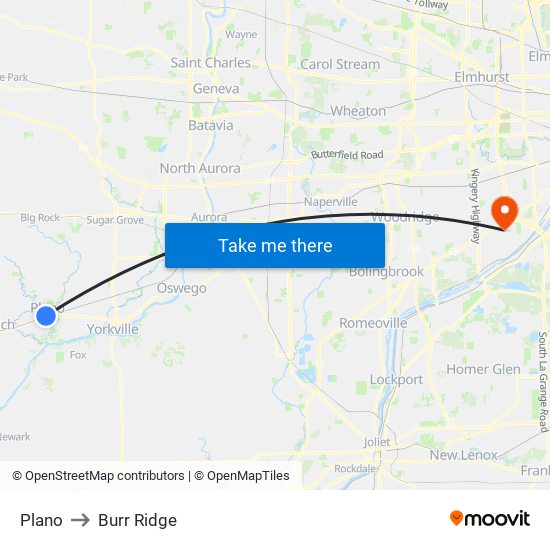 Plano to Burr Ridge map