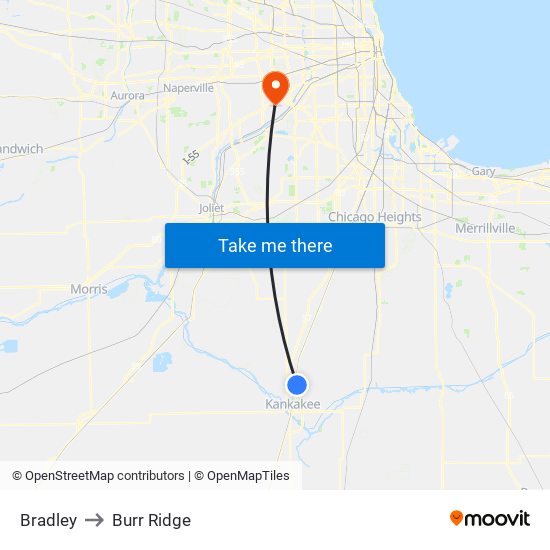 Bradley to Burr Ridge map