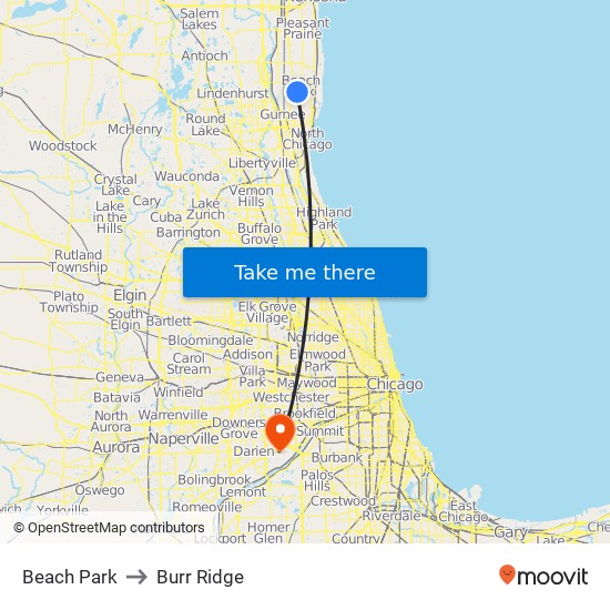 Beach Park to Burr Ridge map