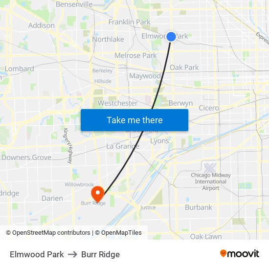 Elmwood Park to Burr Ridge map