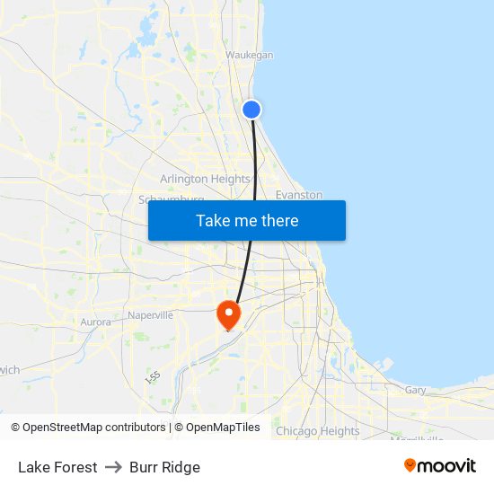 Lake Forest to Burr Ridge map