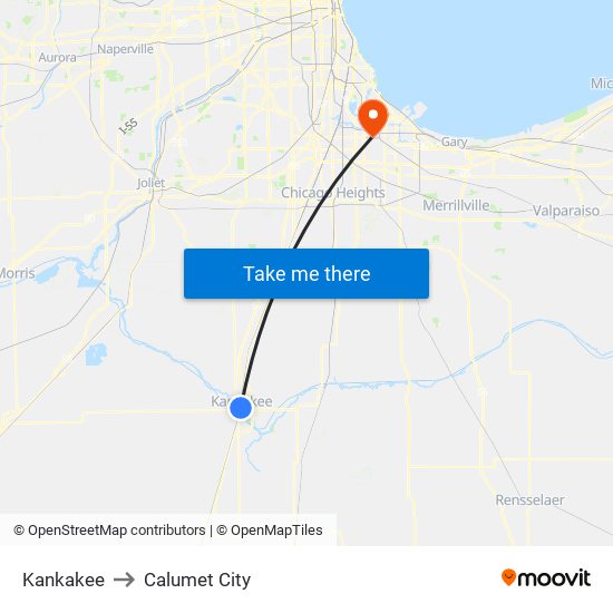 Kankakee to Calumet City map