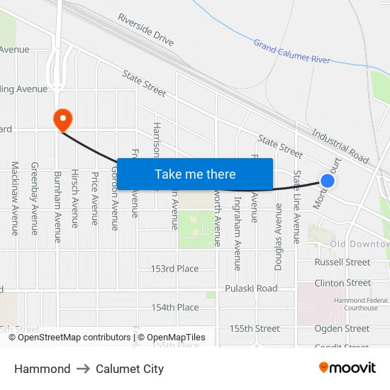 Hammond to Calumet City map