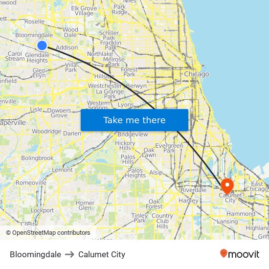 Bloomingdale to Calumet City map