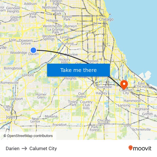 Darien to Calumet City map