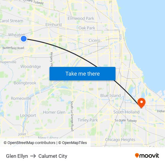 Glen Ellyn to Calumet City map