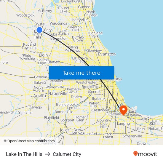 Lake In The Hills to Calumet City map