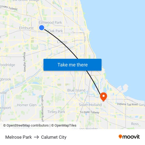 Melrose Park to Calumet City map