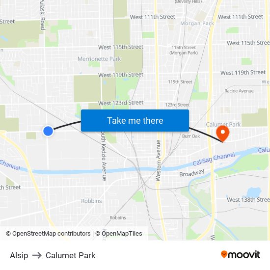 Alsip to Calumet Park map