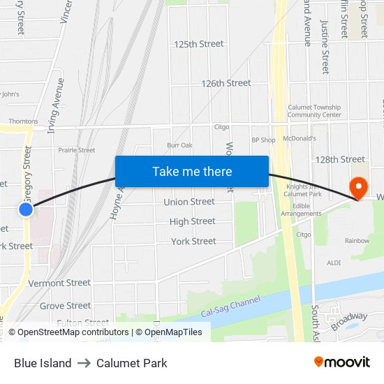 Blue Island to Calumet Park map