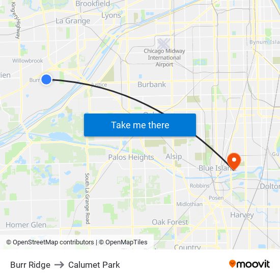 Burr Ridge to Calumet Park map