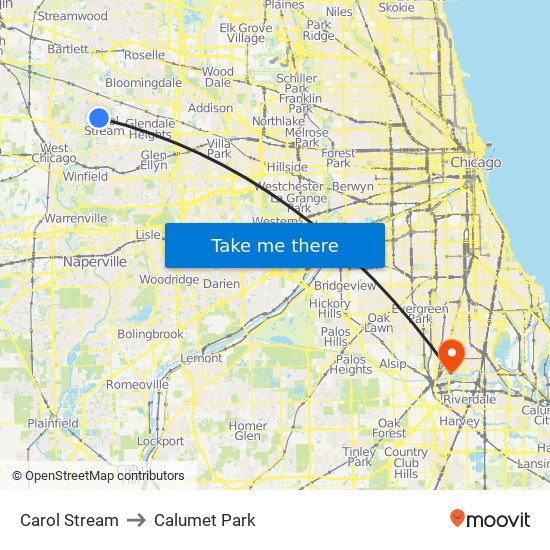 Carol Stream to Calumet Park map