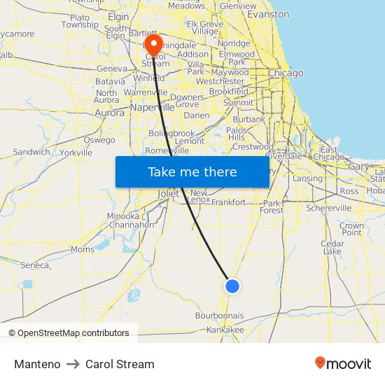 Manteno to Carol Stream map
