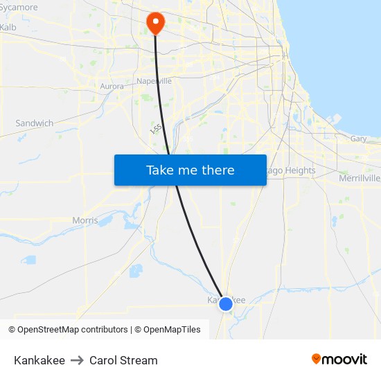 Kankakee to Carol Stream map