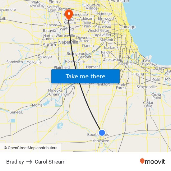 Bradley to Carol Stream map