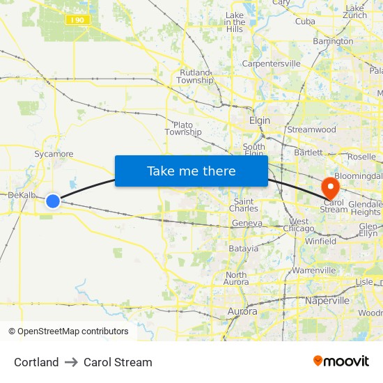 Cortland to Carol Stream map