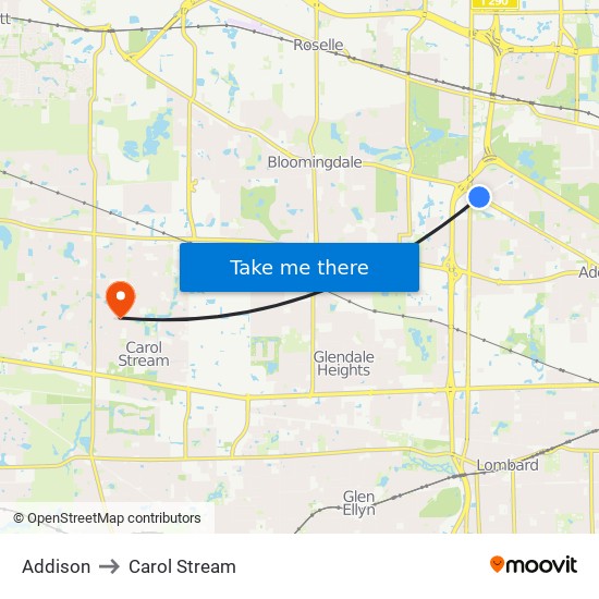 Addison to Carol Stream map