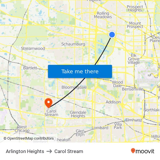 Arlington Heights to Carol Stream map