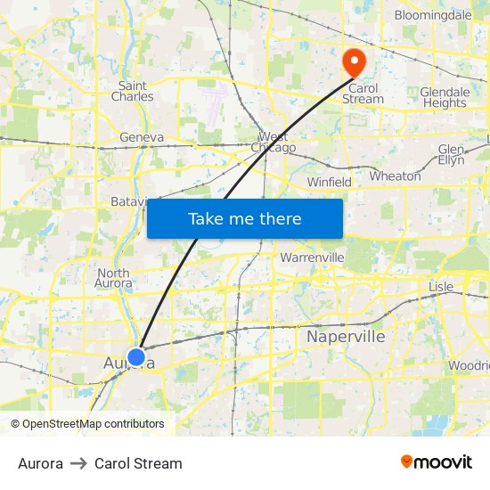Aurora to Carol Stream map