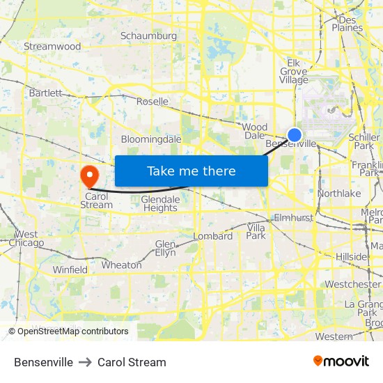 Bensenville to Carol Stream map