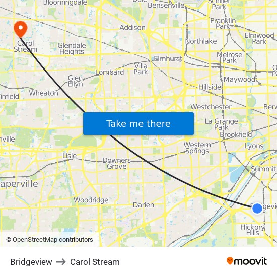 Bridgeview to Carol Stream map