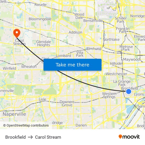 Brookfield to Carol Stream map