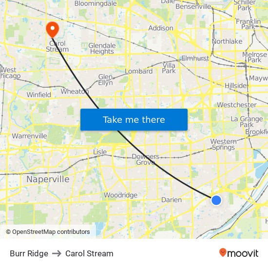 Burr Ridge to Carol Stream map