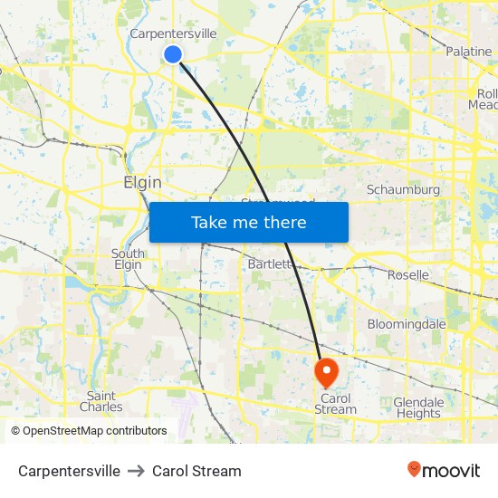Carpentersville to Carol Stream map