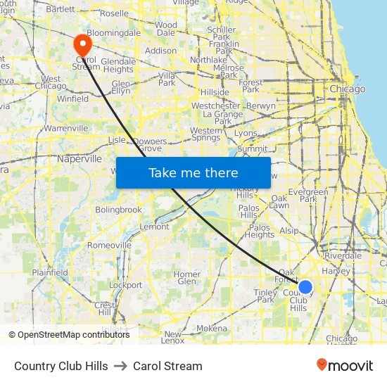 Country Club Hills to Carol Stream map