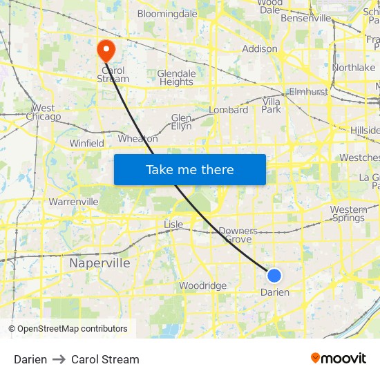 Darien to Carol Stream map