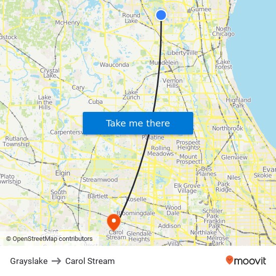 Grayslake to Carol Stream map