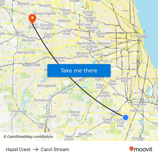 Hazel Crest to Carol Stream map