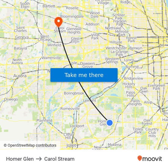 Homer Glen to Carol Stream map