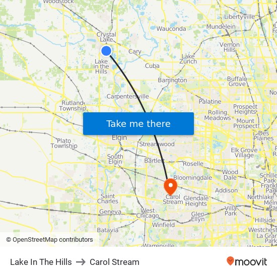 Lake In The Hills to Carol Stream map