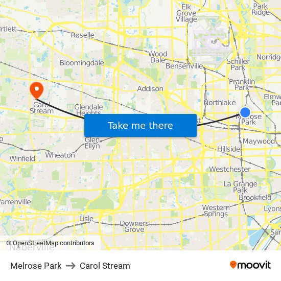 Melrose Park to Carol Stream map