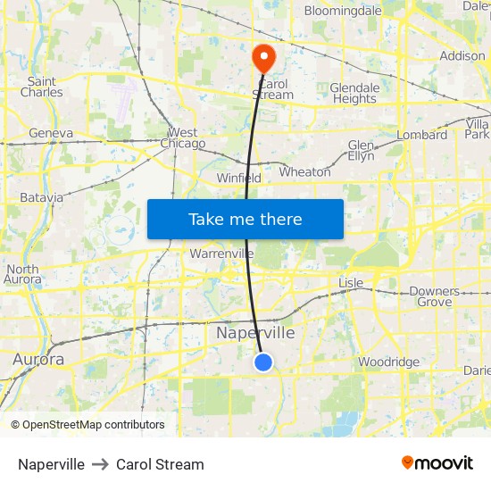 Naperville to Carol Stream map