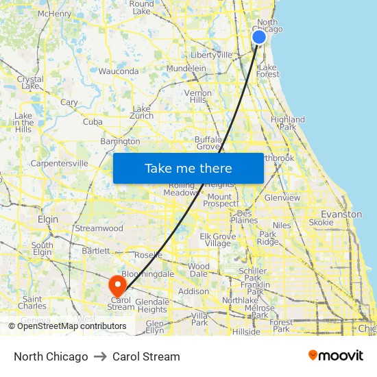 North Chicago to Carol Stream map
