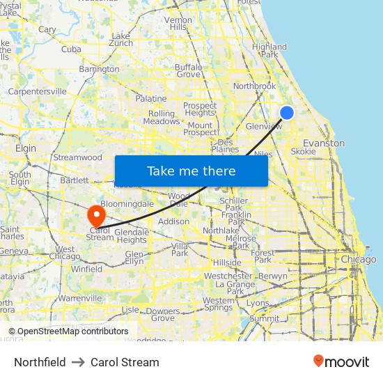 Northfield to Carol Stream map