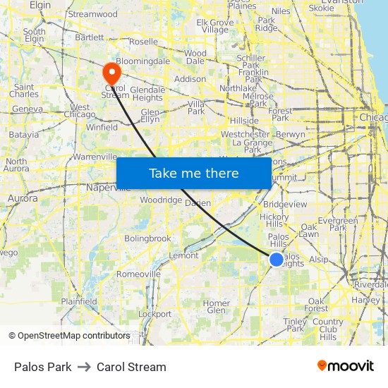 Palos Park to Carol Stream map