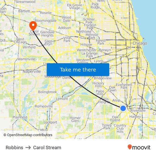 Robbins to Carol Stream map