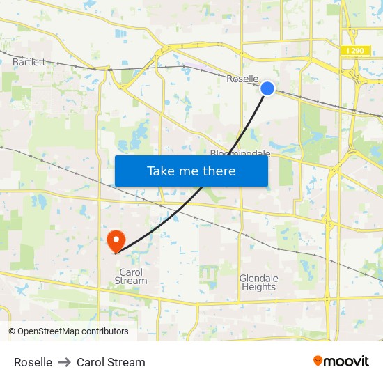 Roselle to Carol Stream map