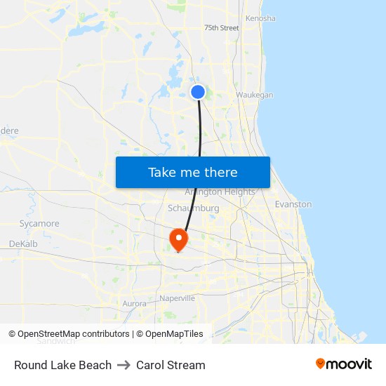 Round Lake Beach to Carol Stream map