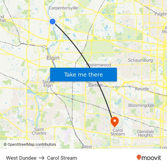 West Dundee to Carol Stream map