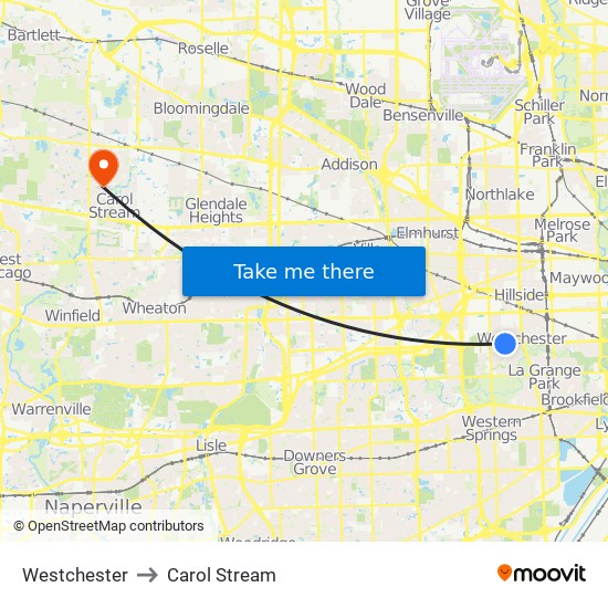 Westchester to Carol Stream map