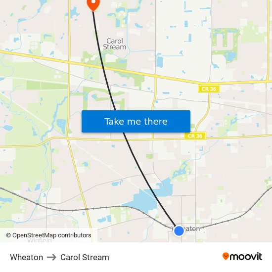 Wheaton to Carol Stream map