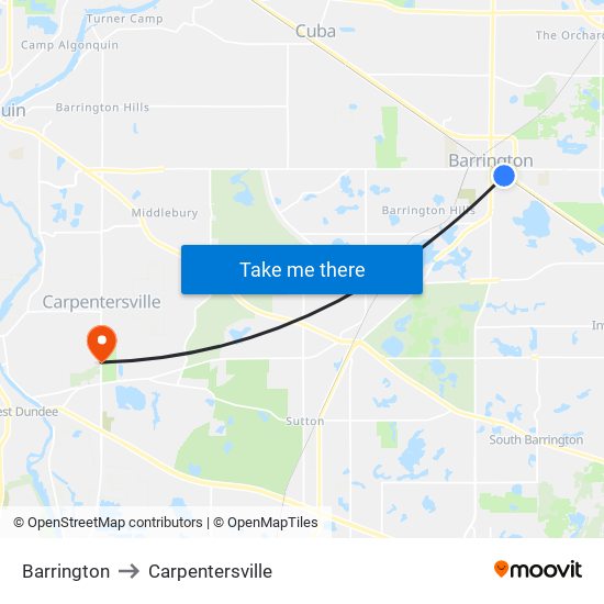 Barrington to Carpentersville map